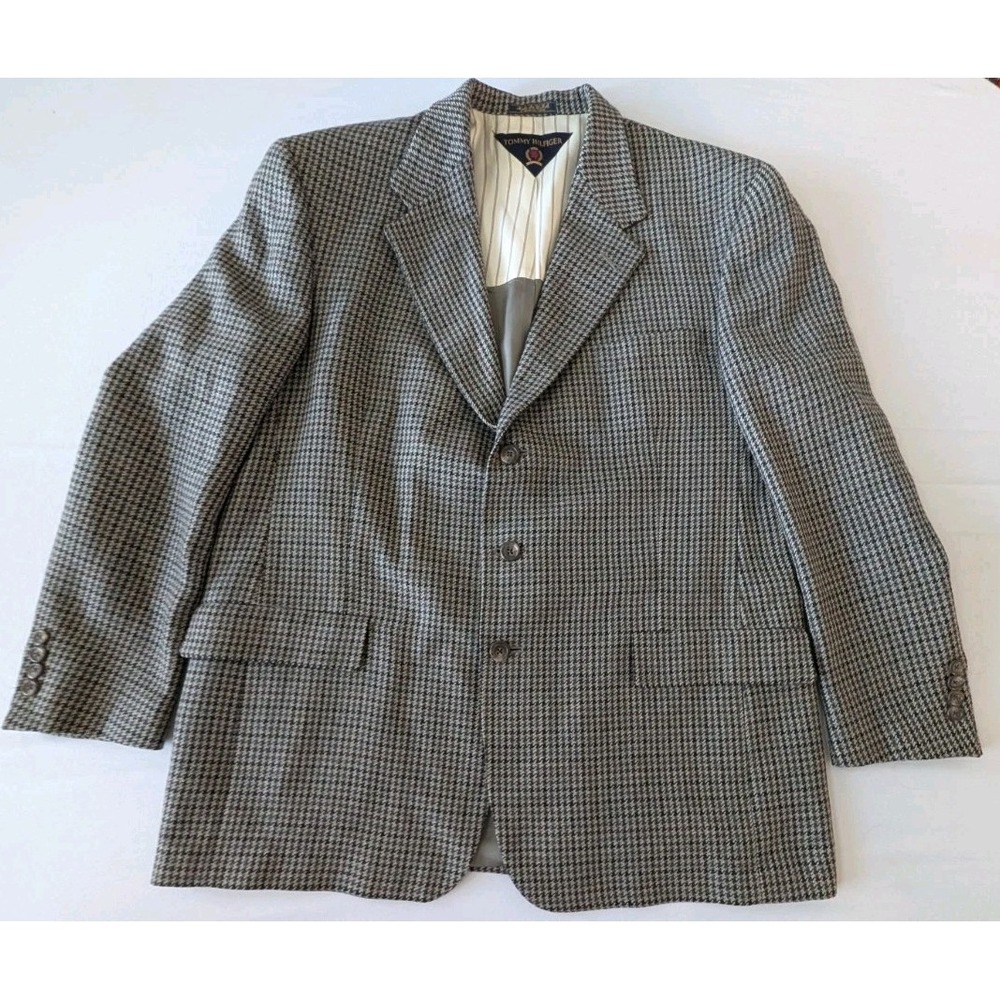 Vintage Tommy Hilfiger Houndstooth Blazer Jacket Mens 44R Wool USA Macy's